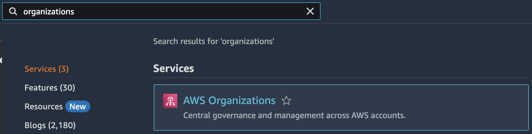 Navigate to AWS Orgainizations