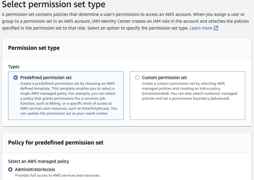 Set Permission set type