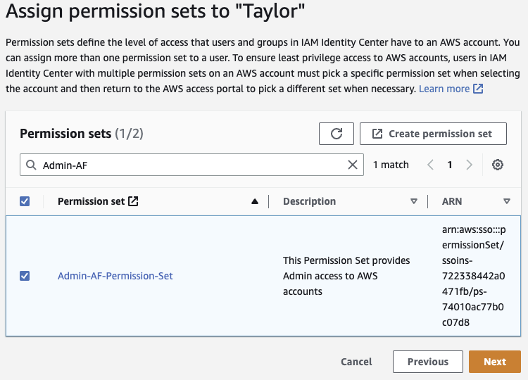 Select your Permissions set
