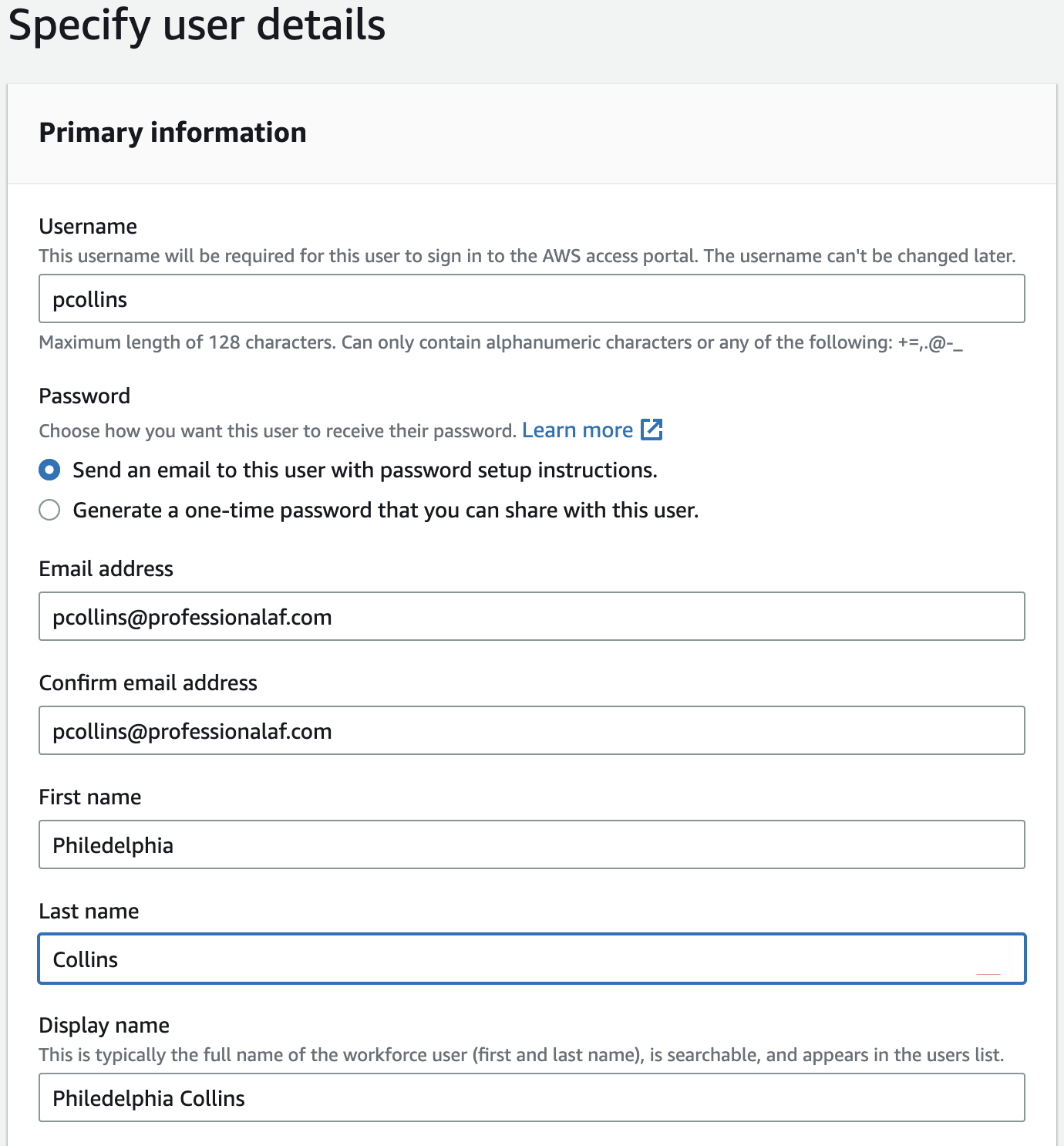 Enter User details