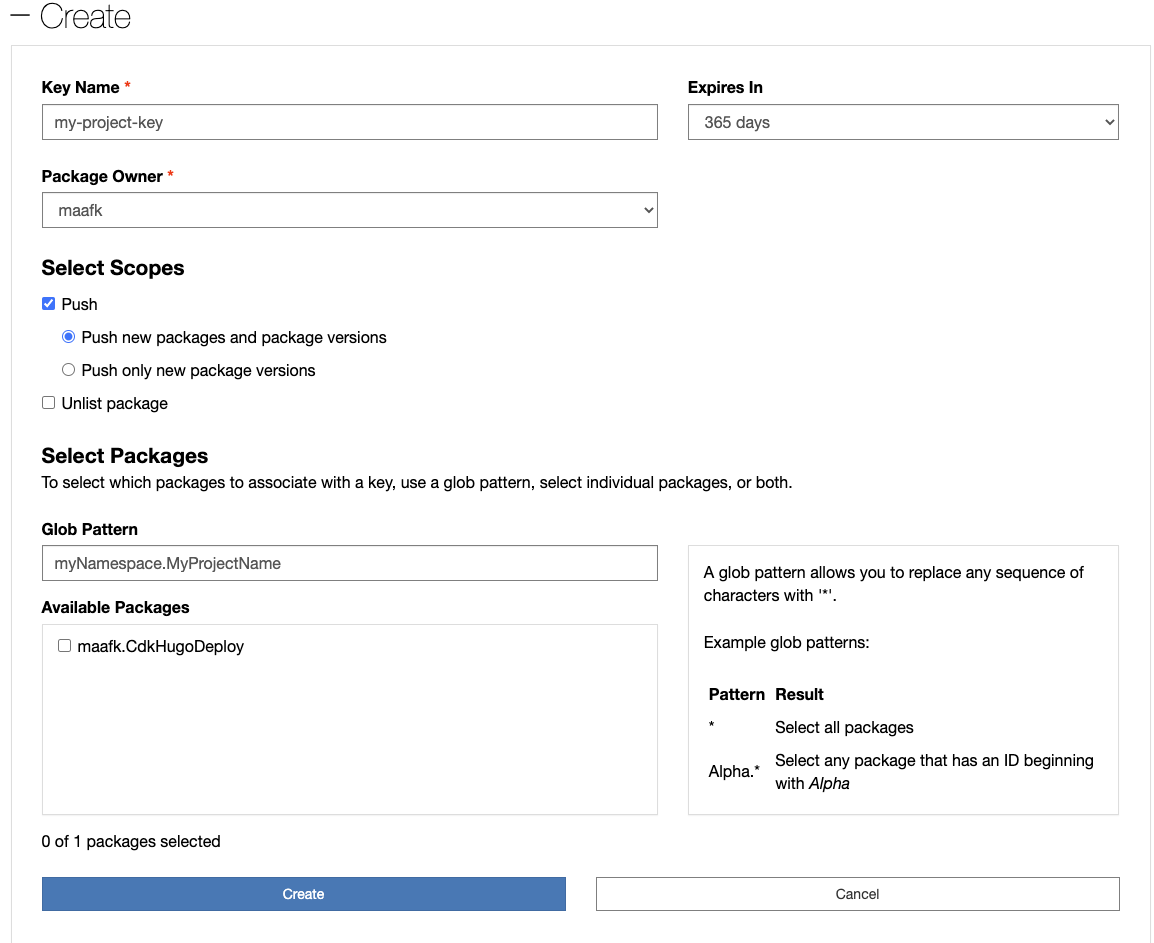 NuGet create API key